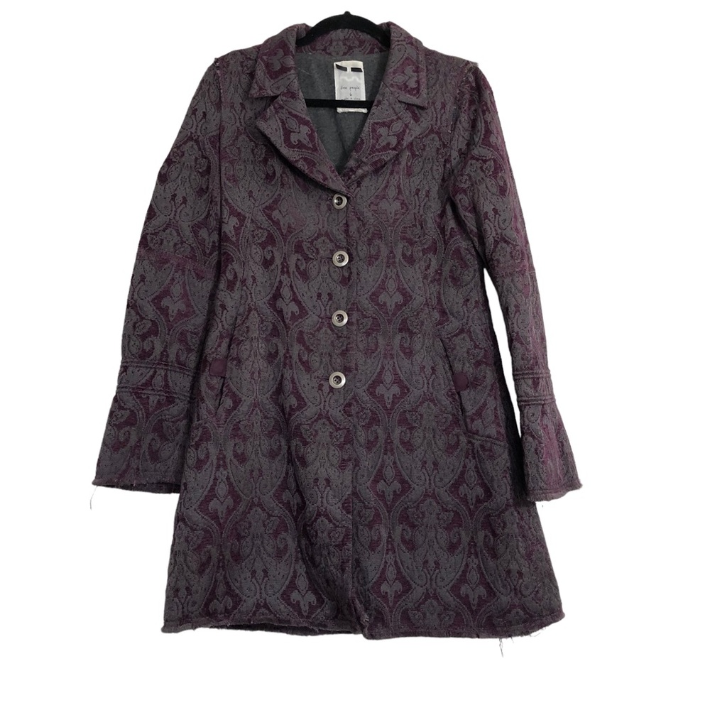 Free People Purple Brocade Single Breasted Button Down Coat 6
